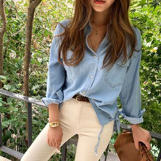 Lace-up Side Denim Shirt Light Blue - One Size