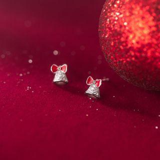 Bell Rhinestone Sterling Silver Stud Earring 1 Pair - Red & Silver - One Size