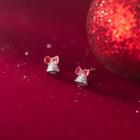 Bell Rhinestone Sterling Silver Stud Earring 1 Pair - Red & Silver - One Size