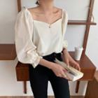 Elbow-sleeve Plain Blouse As Shown In Figure - One Size