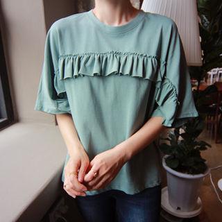 Round-neck Ruffle-trim T-shirt