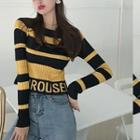 Long Sleeve Printed Striped Knit Top