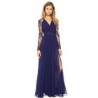 Long-sleeved Embroidered Tie-waist Panel Chiffon Evening Gown