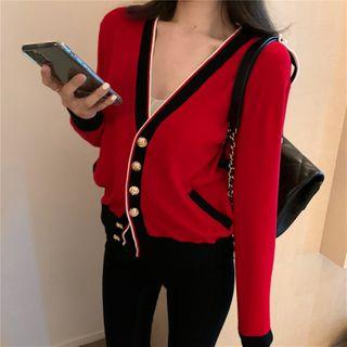 V-neck Knit Jacket Red - Top - One Size