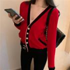 V-neck Knit Jacket Red - Top - One Size