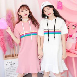 Ruffle Hem Hooded Short-sleeve Dress