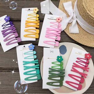 Set Of 7: Flower Hair Pin / Plain Hair Clip