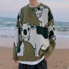 Cow Jacquard Oversize Sweater