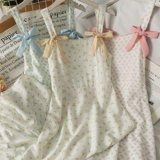 Sleeveless Ribbon-accent Floral Midi Dress In 5 Colors