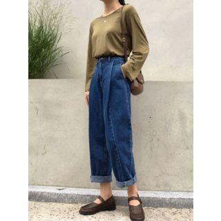 Pleated Wide-leg Jeans