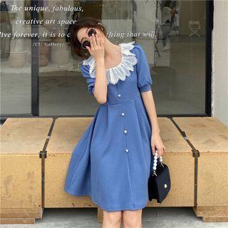 Square-neck Two Tone Lace A-line Mini Dress