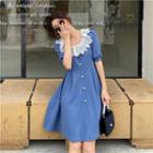 Square-neck Two Tone Lace A-line Mini Dress