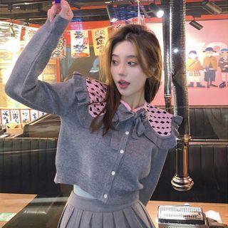 Long-sleeve Frill Trim Knit Top / Detachable Frill Trim Collar