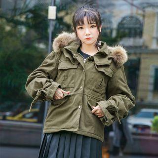 Hooded Zip Jacket / Furry Trim