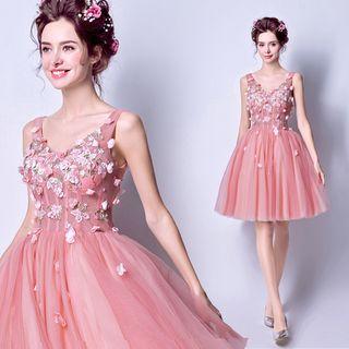 Sleeveless Floral Short Evening Dress