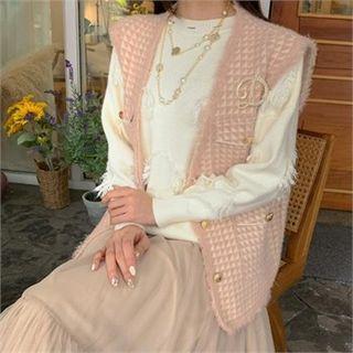 Fringed Buttoned Knit Vest