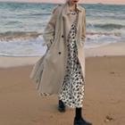 Long-sleeve Floral Print Midi A-line Dress / Double-breasted Trench Coat