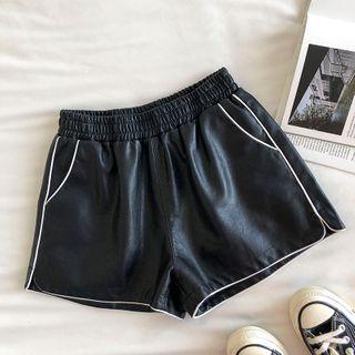 Color-block Trim High-waist Faux Leather Shorts