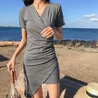 Short-sleeve Asymmetrical Mini Sheath Dress