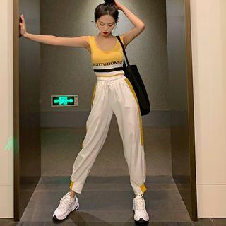 Letter Tank Top / Paneled Sweatpants