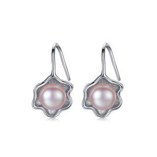 Sterling Silver Simple Fashion Flower Purple Freshwater Pearl Earrings Silver - One Size