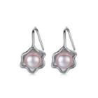 Sterling Silver Simple Fashion Flower Purple Freshwater Pearl Earrings Silver - One Size
