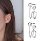 Rhinestone U Shape Earring 1 Pair - With Ear Nuts - Silver - One Size