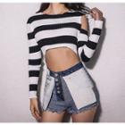 Striped Cut-out Crop Knit Top