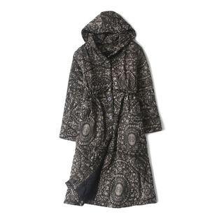Printed Hooded Midi Button Coat Floral - Coffee - One Size