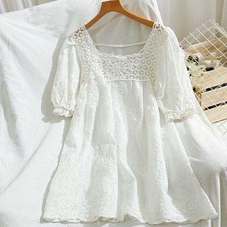 Short-sleeve Embroidered Panel Mini Dress
