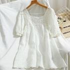 Short-sleeve Embroidered Panel Mini Dress