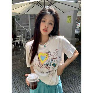 Print Short-sleeve Top White - One Size