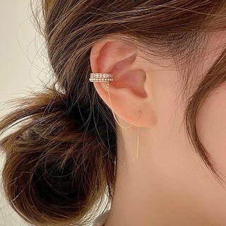 Chained Alloy Cuff Earring 1 Pc - White - One Size