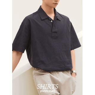 Collared Hidden-button Linen Shirt