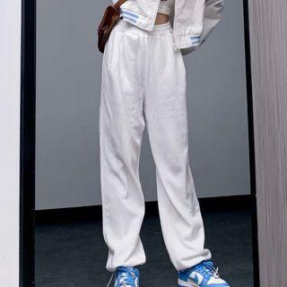 High-waist Plain Sweatpants Pants - White - One Size