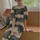 Tie-dye Print Cutout-back Midi T-shirt Dress Gray & Almond - One Size
