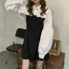 Lantern-sleeve Frilled Cropped Shirt / Plain Sleeveless Mini Dress