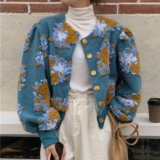 Flower Printed Long-sleeve Cropped Jacket