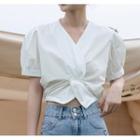 V-neck Balloon-sleeve Short-sleeve Blouse