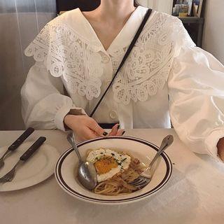 Lace Sailor-collar Blouse White - One Size