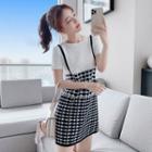 Short Sleeve Pattern Knit Mock Two Piece Dress