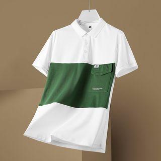 Short-sleeve Front Pocket Two-tone Polo Shirt