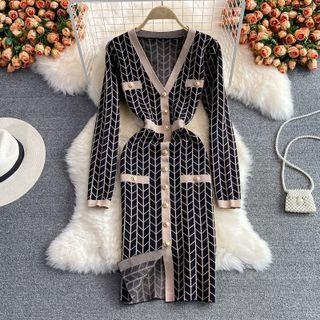 Long Sleeve Printed Sheath Dress