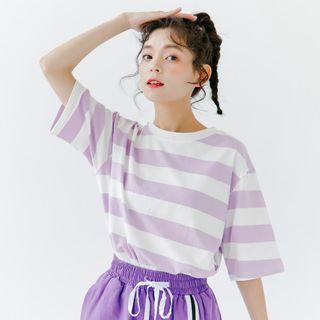 Elbow-sleeve Color Block Oversized Top