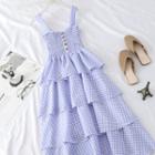 Sleeveless Plaid Layered A-line Dress