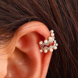 Faux Pearl Rhinestone Zigzag Cuff Earring