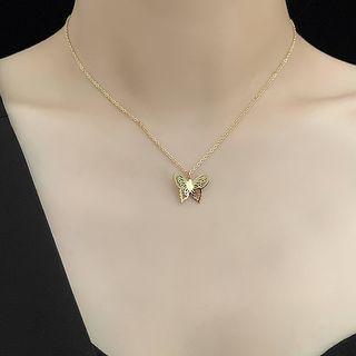 Stainless Steel Butterfly Pendant Necklace Gold - One Size
