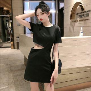 Short-sleeve Zip Cutout Mini A-line Dress