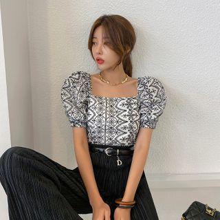 Puff-sleeve Embroidered Top Ivory - One Size
