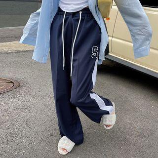 Letter Contrast-trim Wide-leg Pants